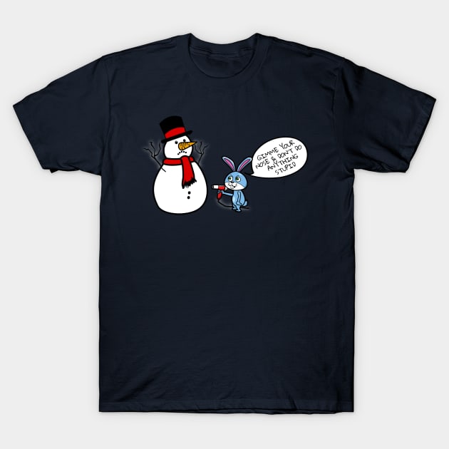 Funny Christmas Snowman & Bunny T-Shirt by NerdShizzle